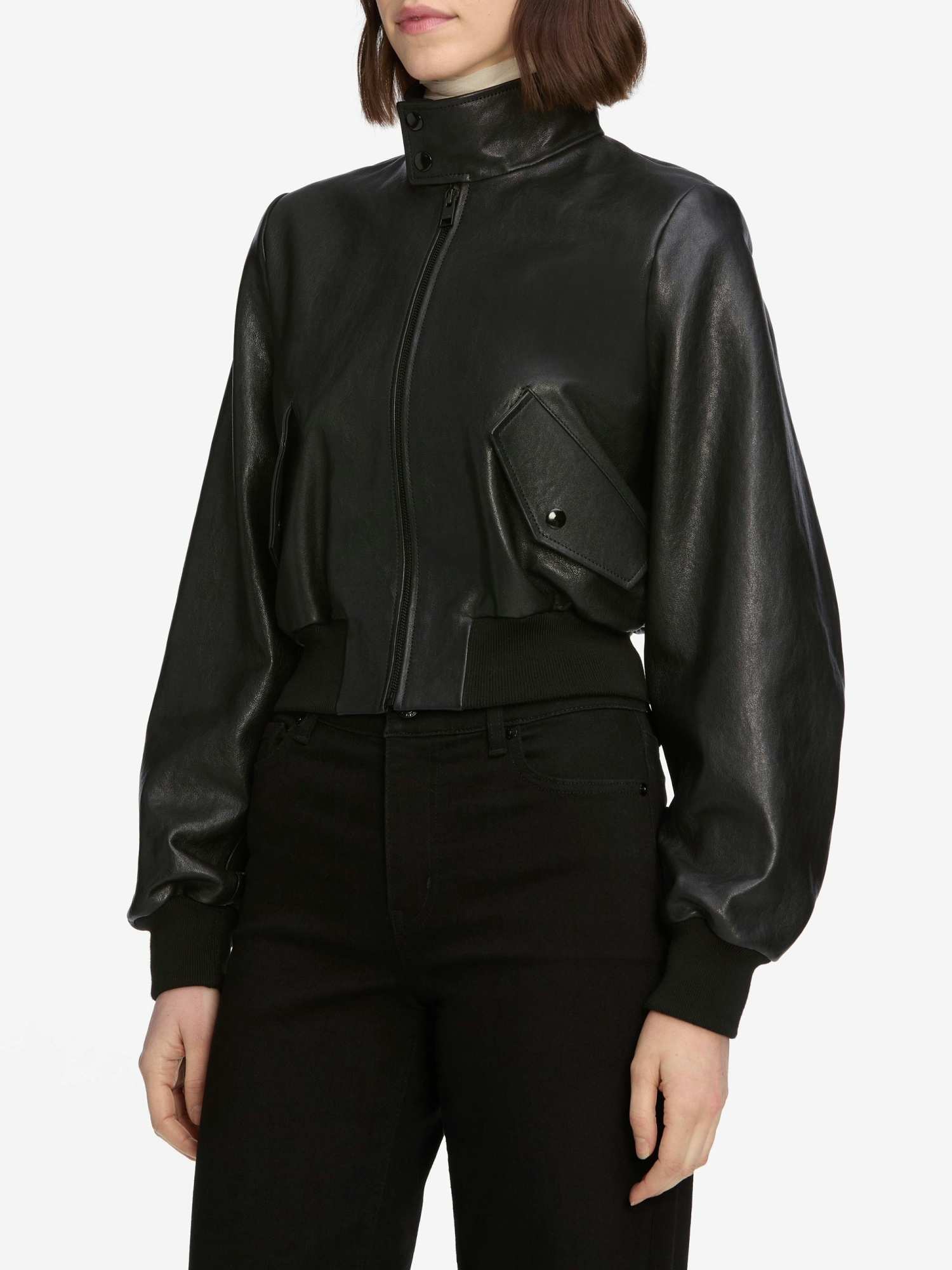 Frame Zip-front Leather Jacket In Black