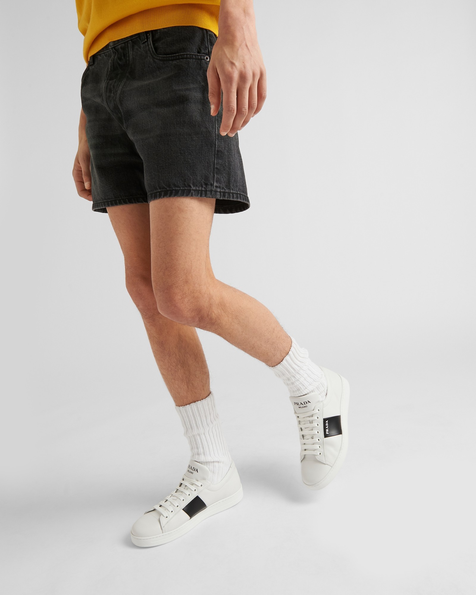 Prada White Leather Sneakers In White