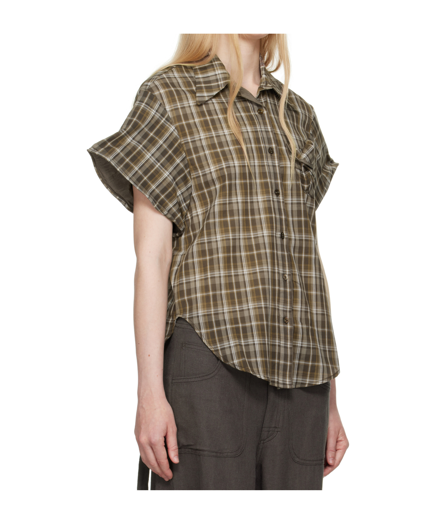 Open Yy Wire Cuff Check Shirt In Brown