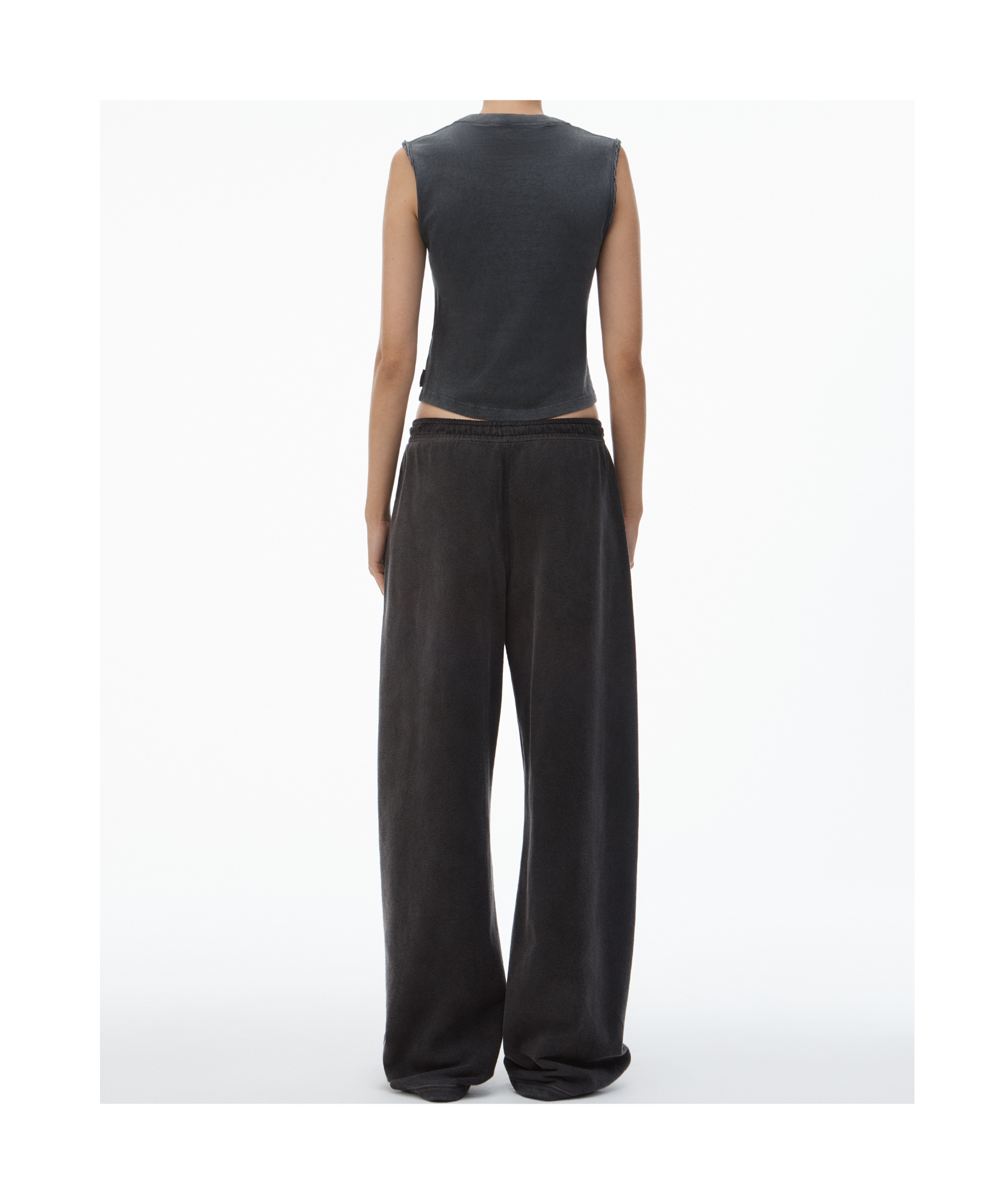 Alexander Wang Black Cotton Terry Sweatpant With Crystal Hotfix Drawcord In Black