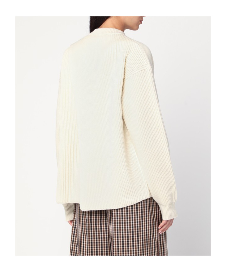Jil Sander White Ribbed Crewneck Sweater In Neutral