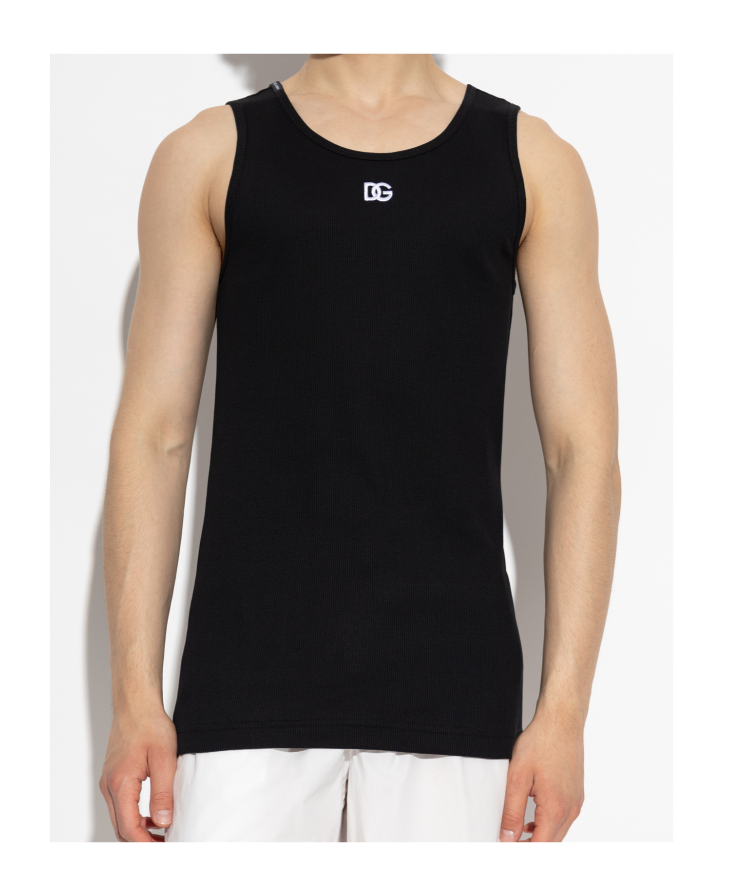Dolce & Gabbana Ribbed Cotton Tank Top With Round Neckline In Black