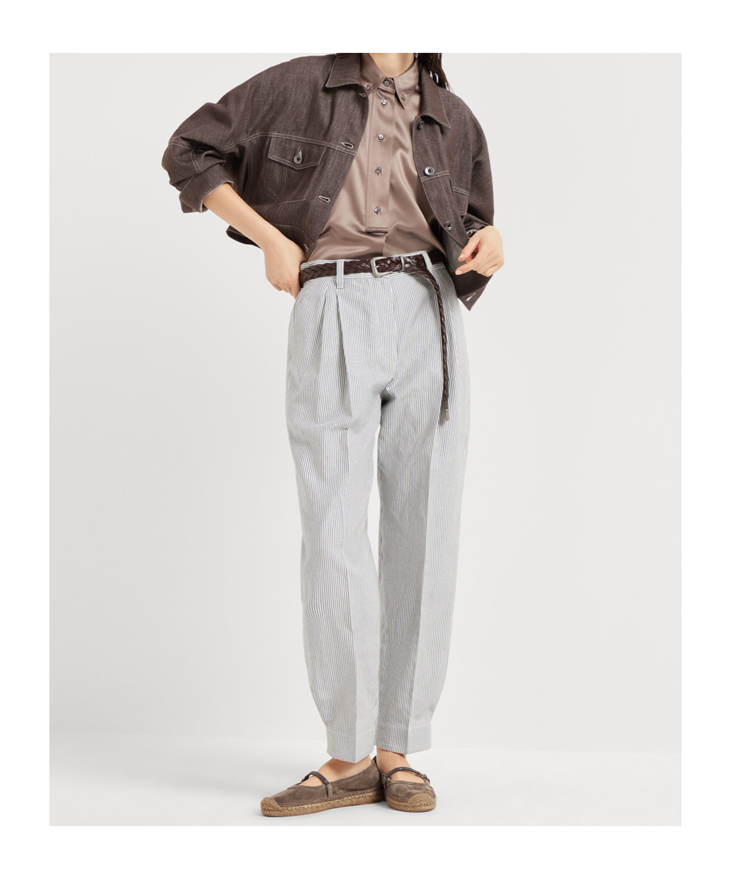 Brunello Cucinelli Monili-embellished Silk Shirt In Nude