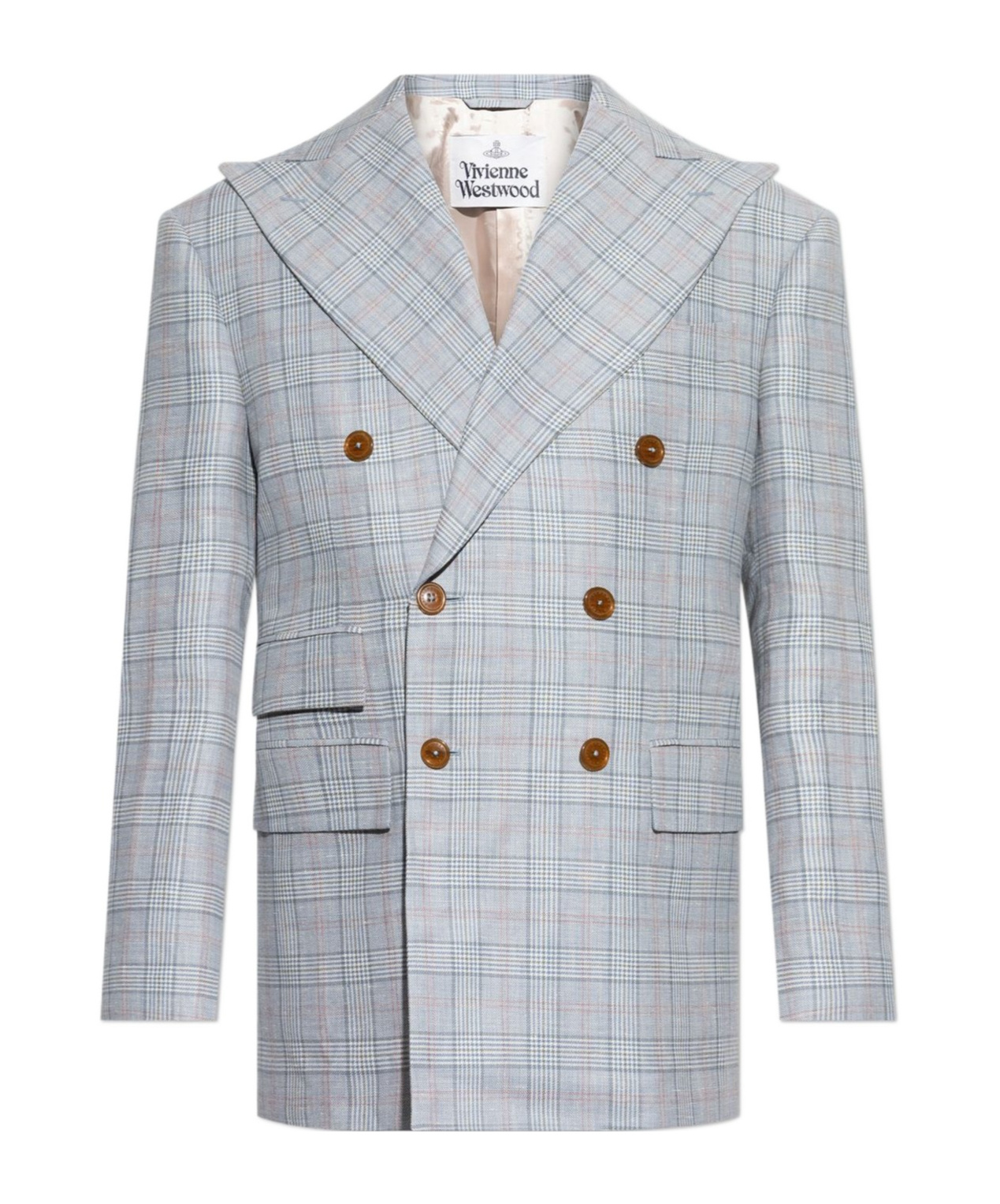 Vivienne Westwood Checked Design Grey Jacket With Peaked Lapels In Blue