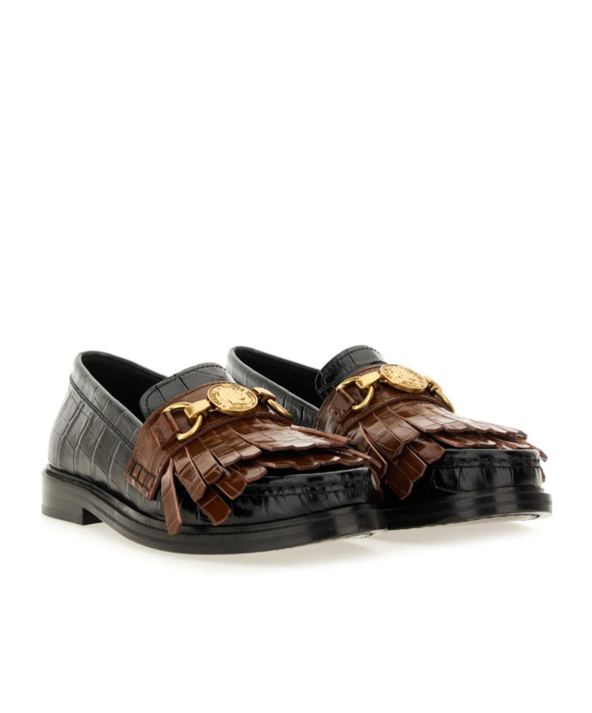 Moschino Crocodile-embossed Leather Moccasin In Black