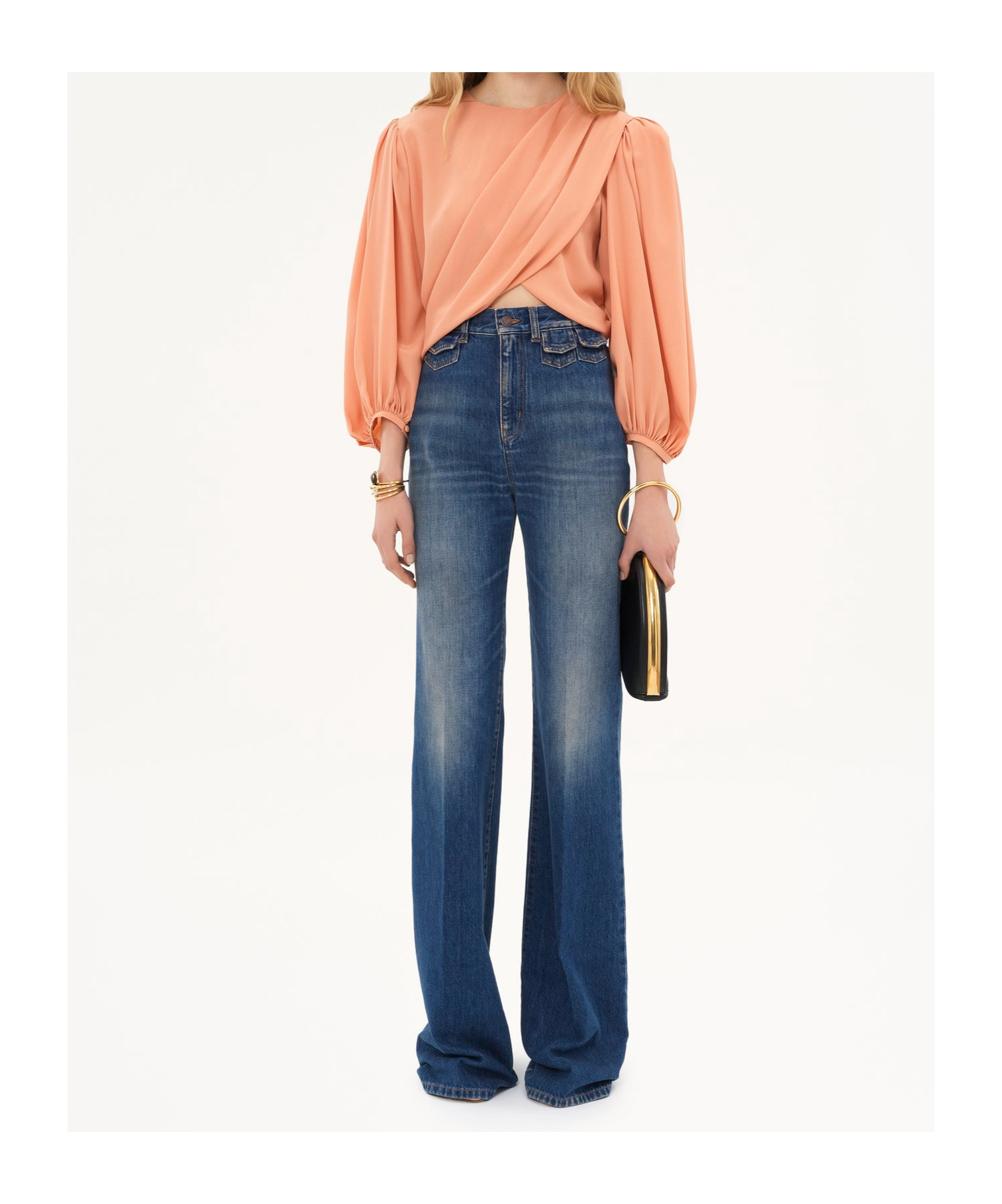 Chloé High-waisted Flared Jeans With Flap Pockets In Classic Navy Blue
