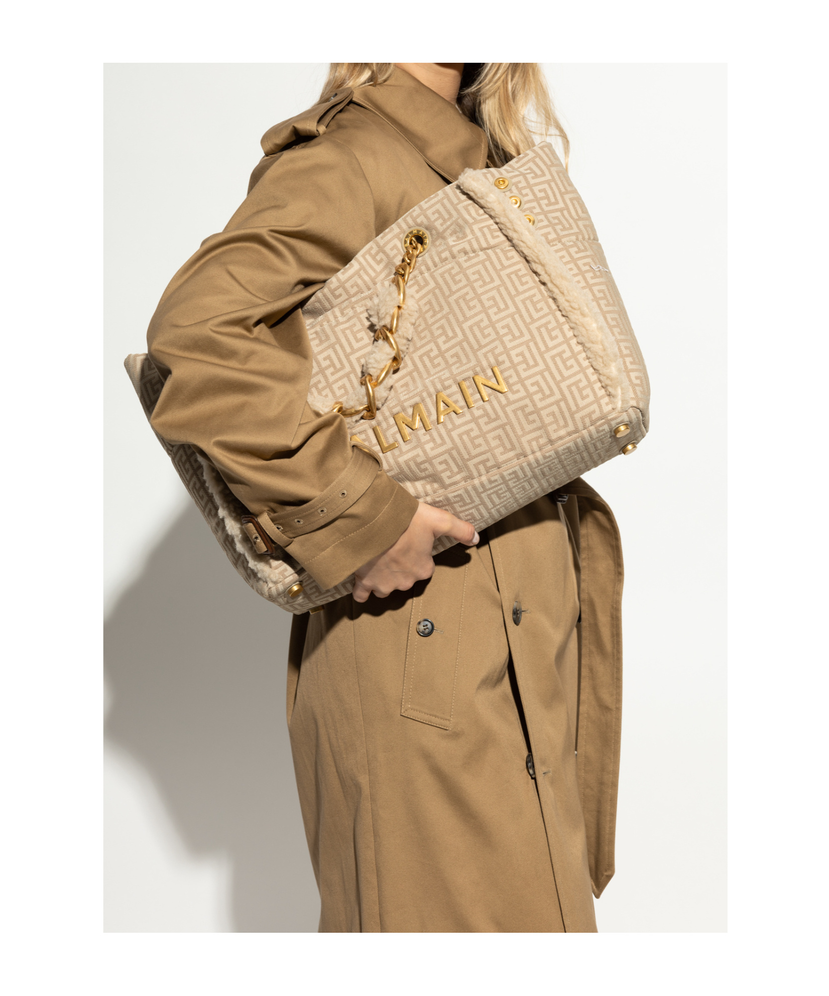 Balmain 1945 Labyrinth Jacquard Shoulder Bag In Nude