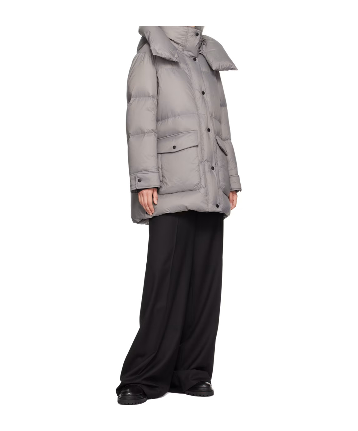 Yves Salomon Quilted Hooded Down Jacket In Gray