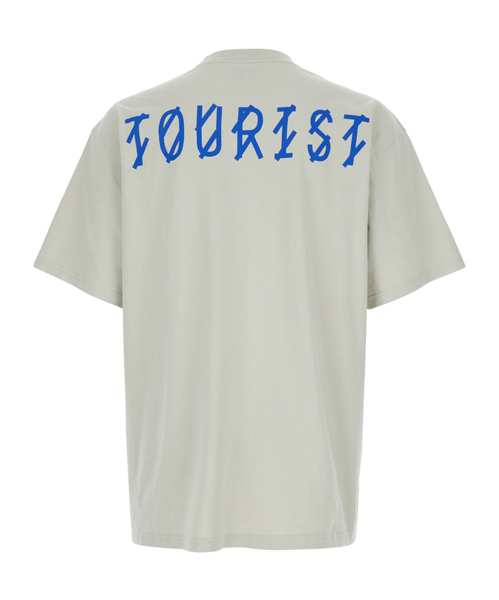 44 Label Group 'tourist' White T-shirt With Print On The Front And Maxi Print On The Back In Green