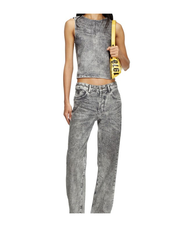 Diesel Distressed Embellished Fitted Sleeveless Top In Gray