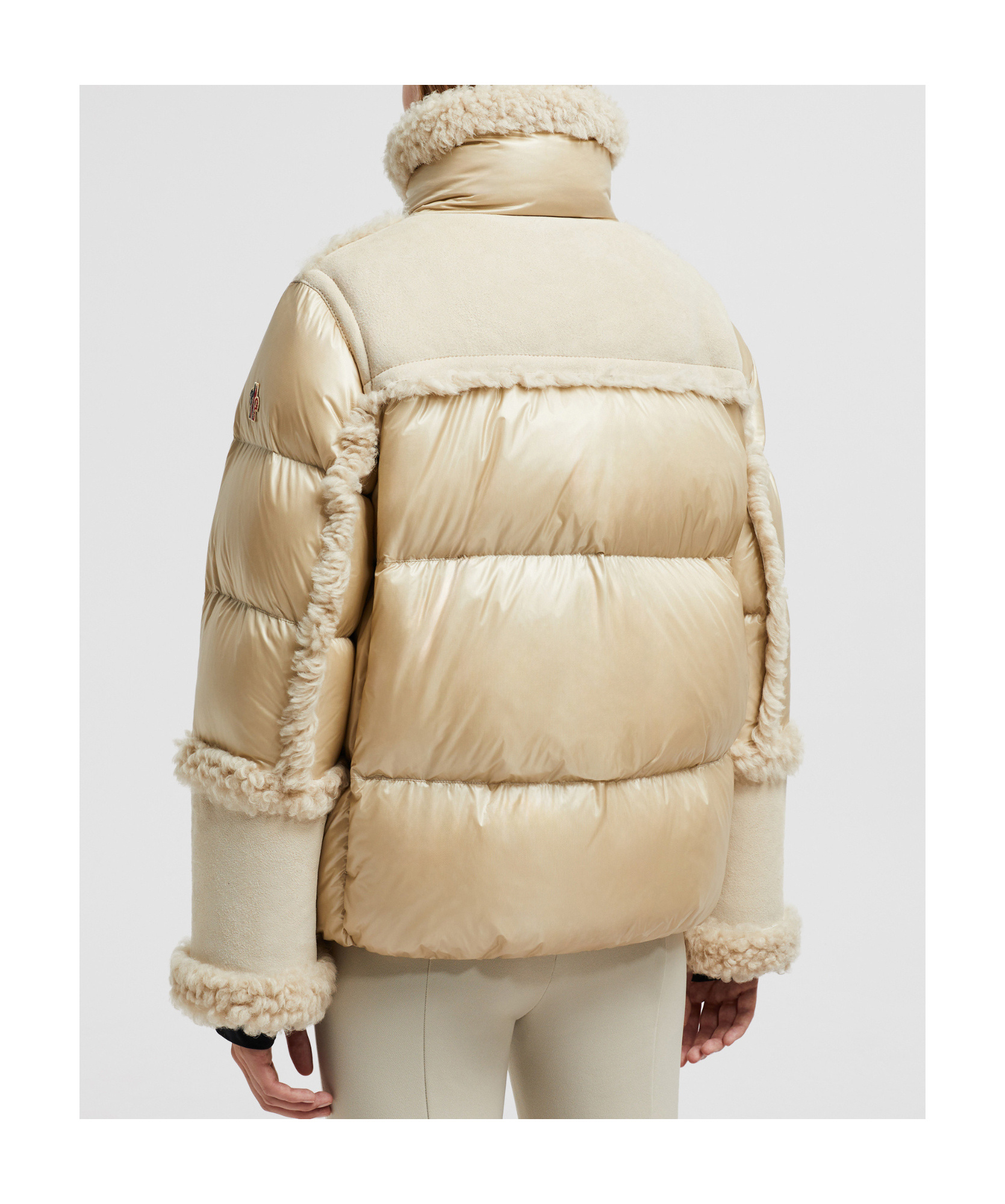 Moncler Esquel Shearling Short Down Jacket Beige In Nude