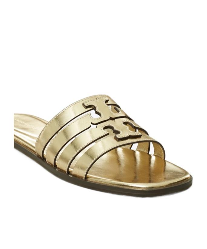 Tory Burch Ines Metallic Flat Slides In Gold