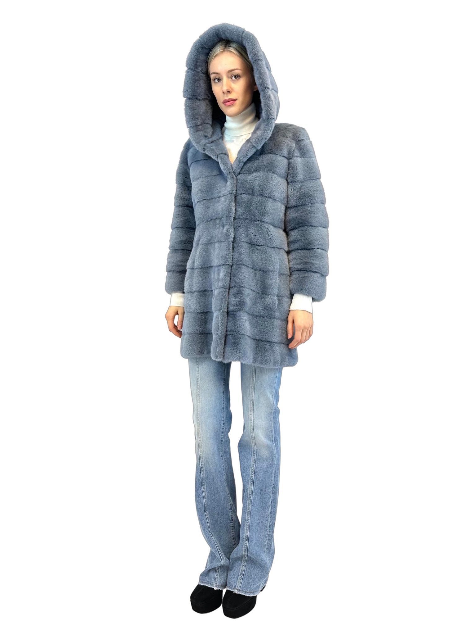 Liska Hooded Fur In Blue