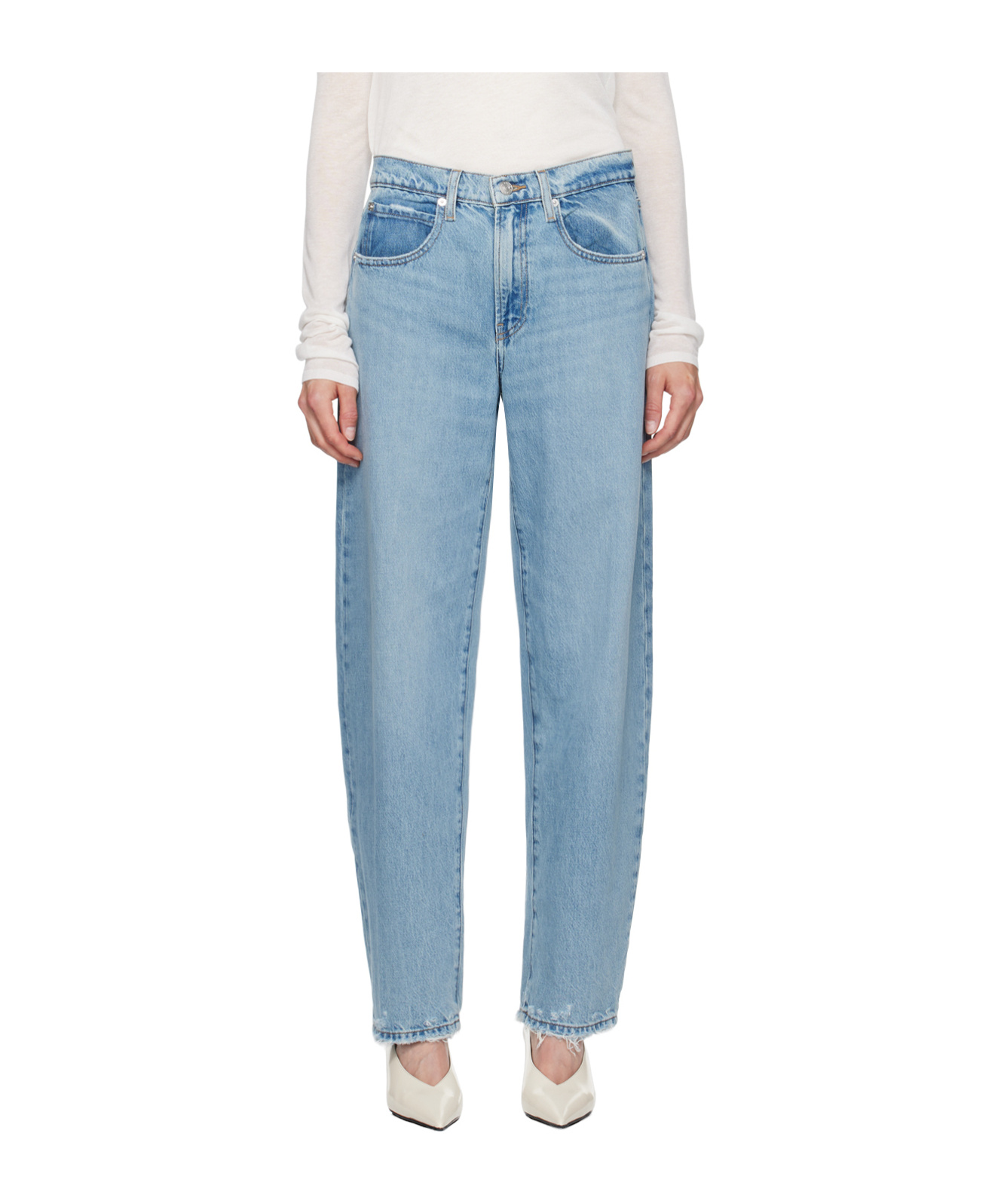 Frame Faded And Trimmed Jeans Pants In Blue