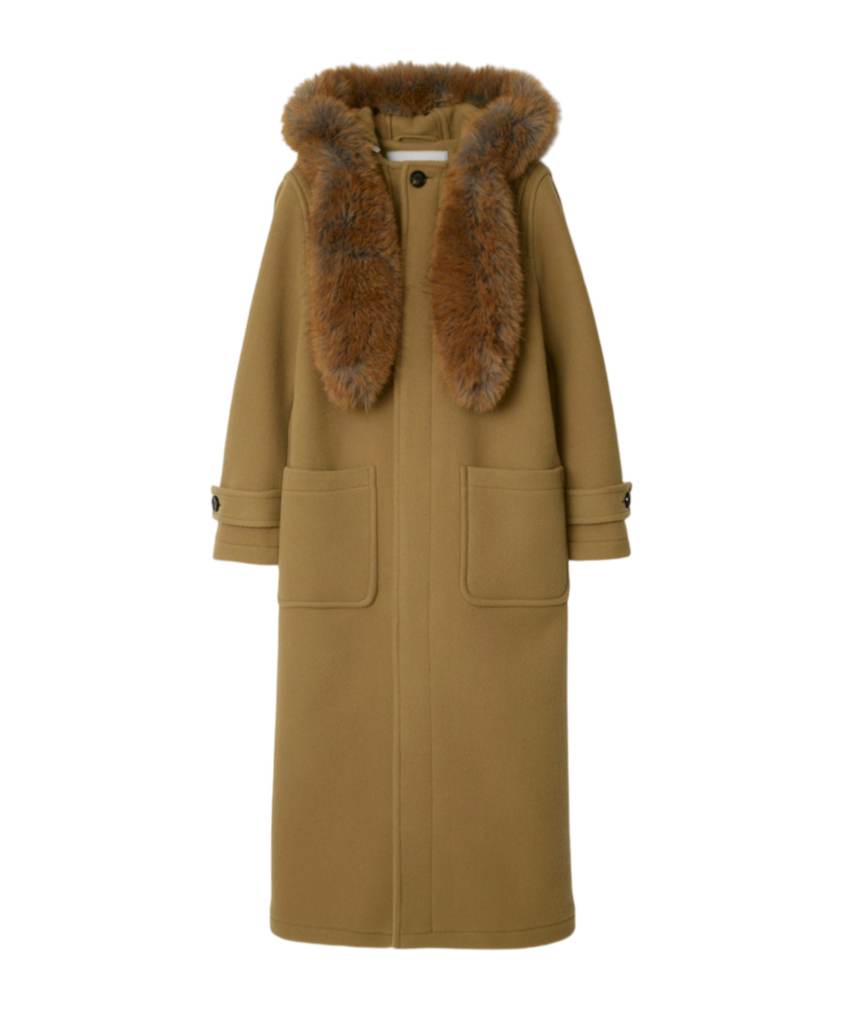 Burberry Faux Fur Trim Wool Duffle Coat In Brown