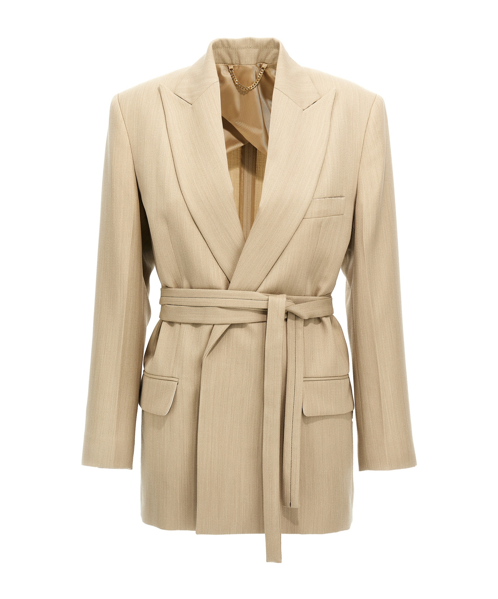 Victoria Beckham Belted Waist Blazer With Chest And Flap Pockets In Nude