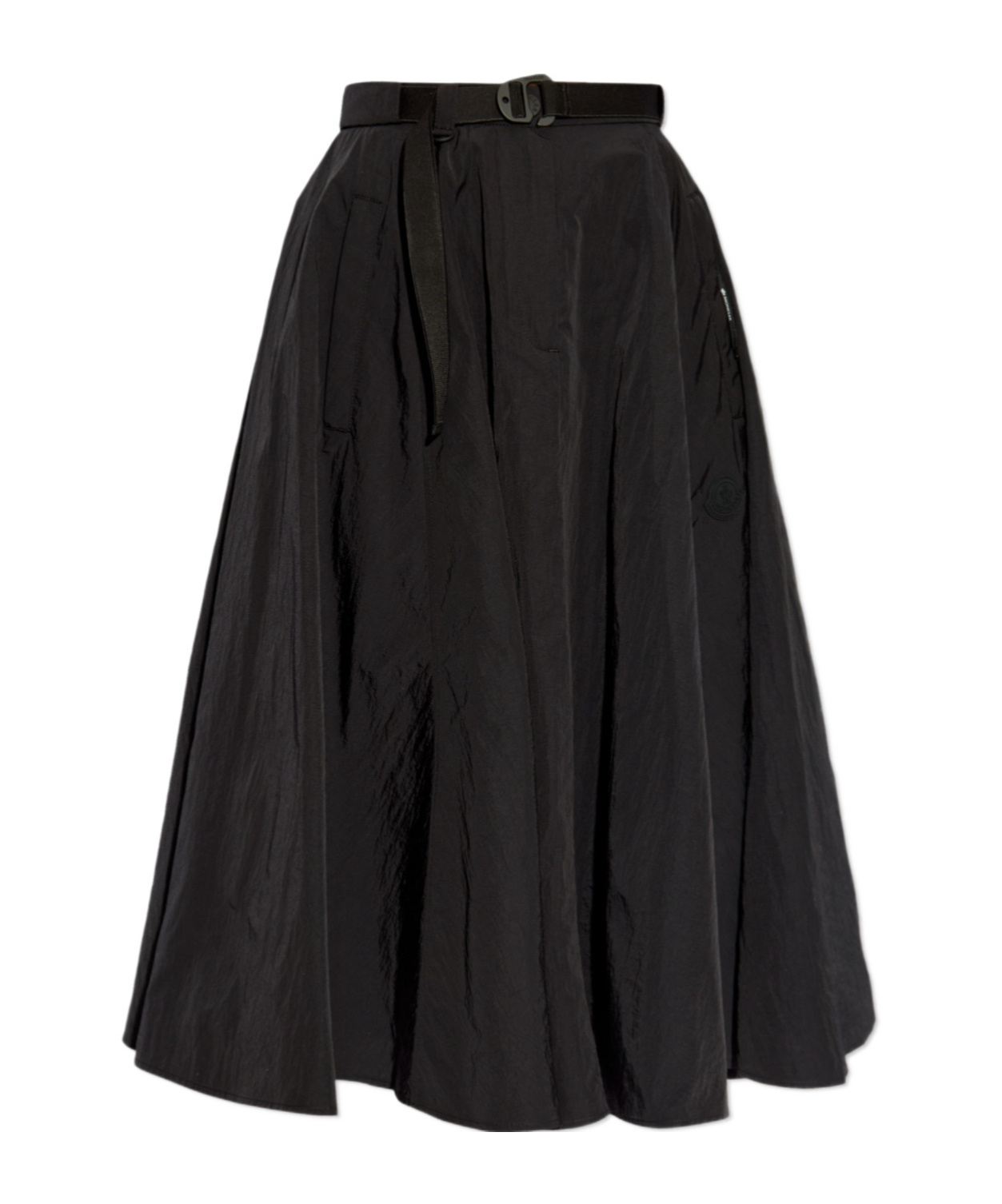 Moncler Flowing Black Maxi Skirt With Belted Waist In Black