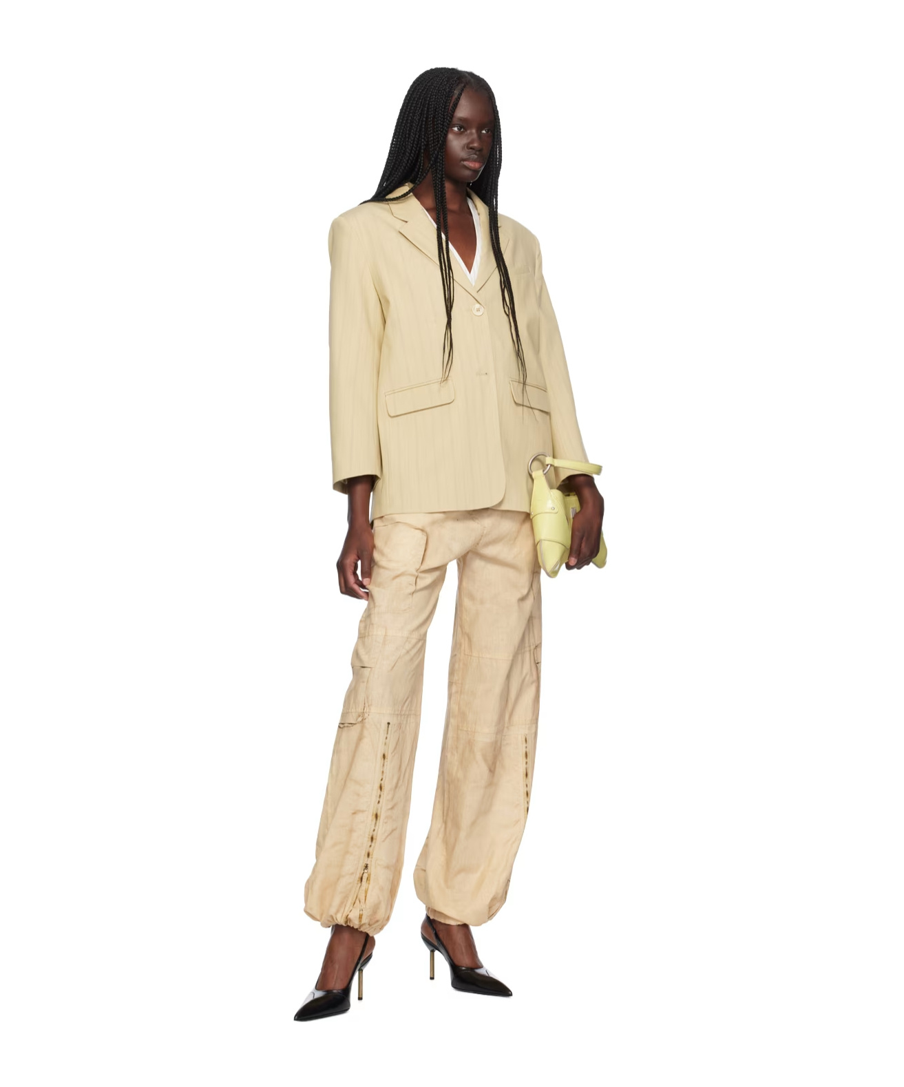 Ganni Striped Boxy Blazer In Nude