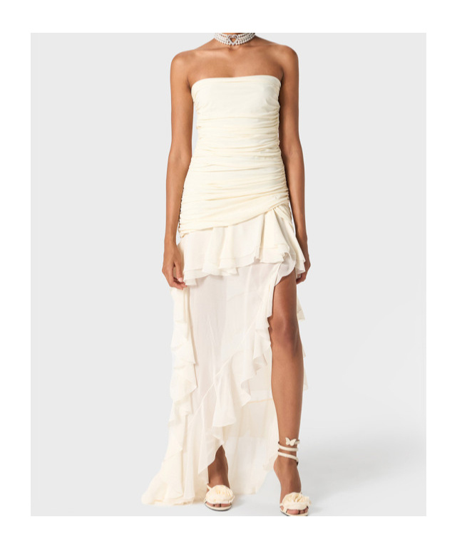 Blumarine Ruffled Knitted Tight Dress In White