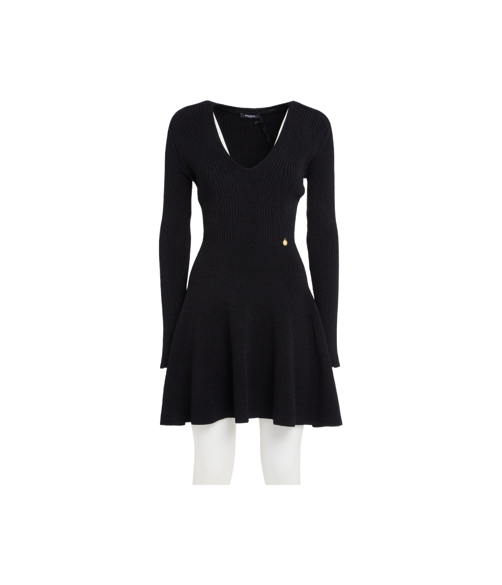 Balmain Ribbed V-neck Mini Dress In Multi