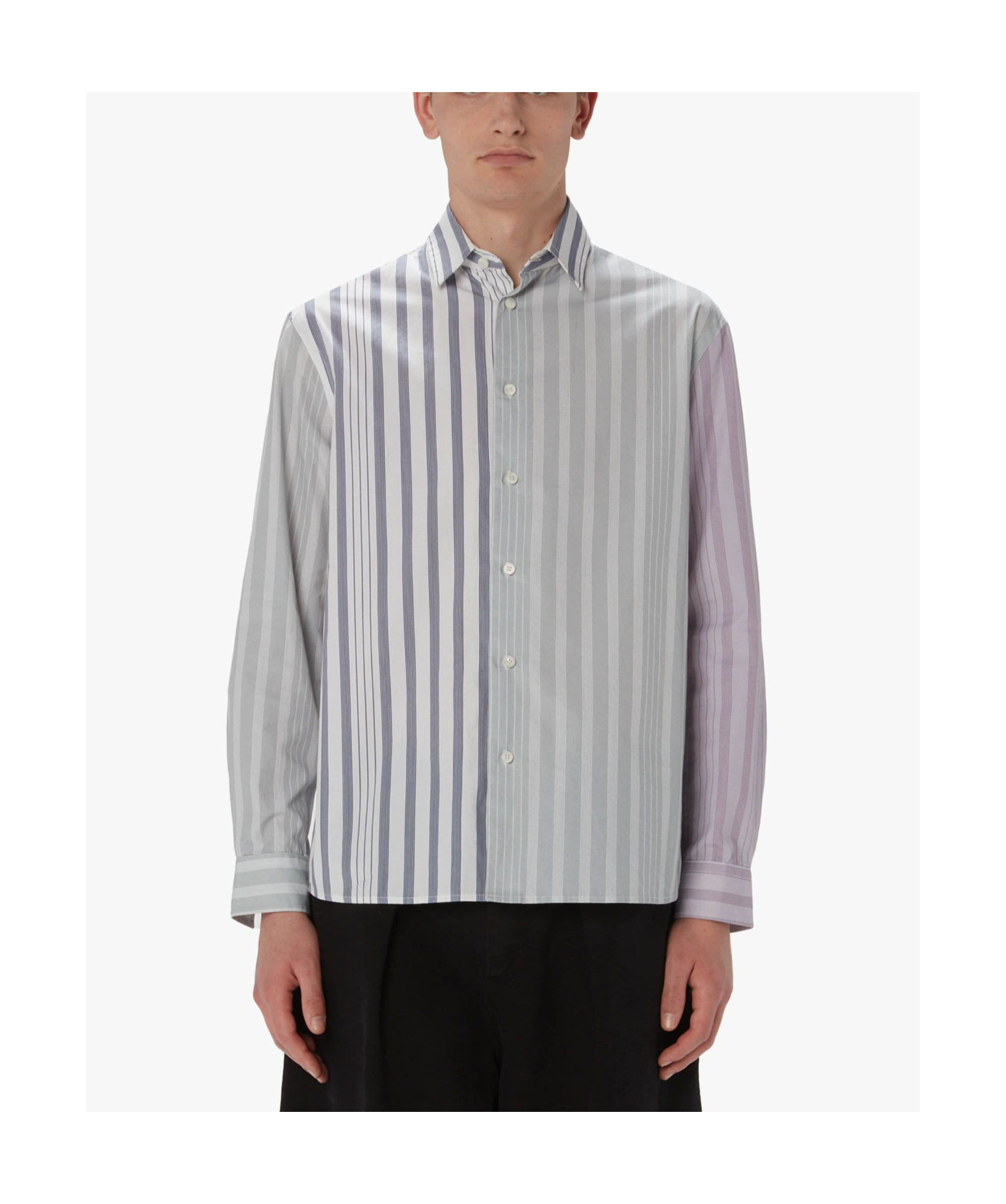 Jw Anderson Striped Pattern Button-down Collar Shirt In Gray
