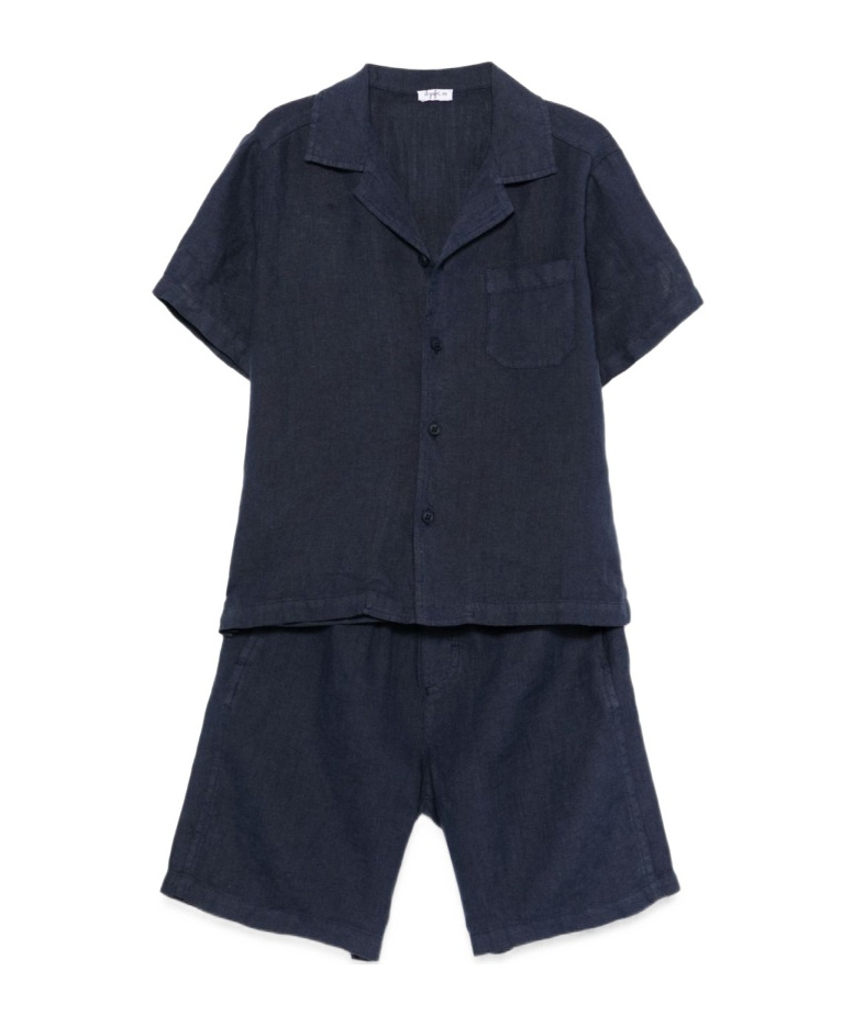 Il Gufo Linen Shorts Set In Blue