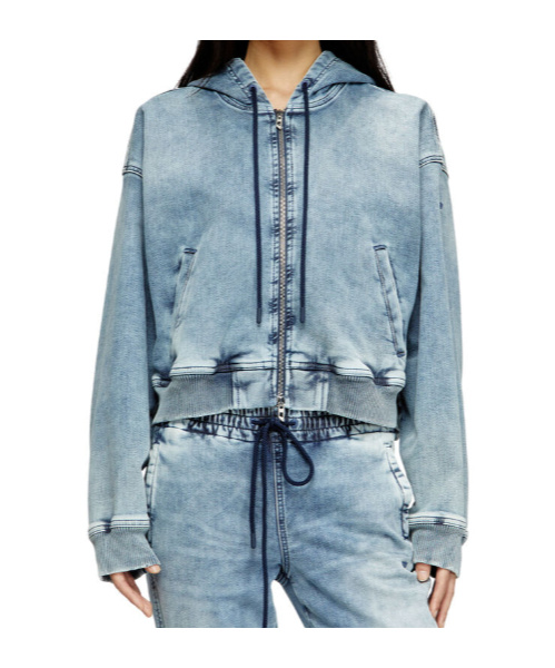 Diesel Hooded Zip-up Denim Jacket In Blue