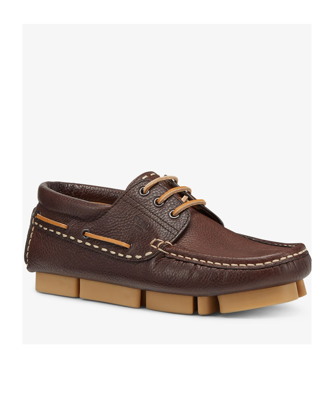 Fendi Chocolate Leather Deck Loafers In Brown