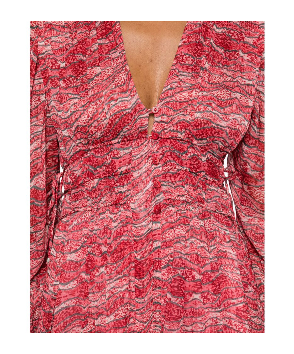 Isabel Marant Étoile 'amara' Red Long Dress With V Neck And Asymmetric Hem In Red
