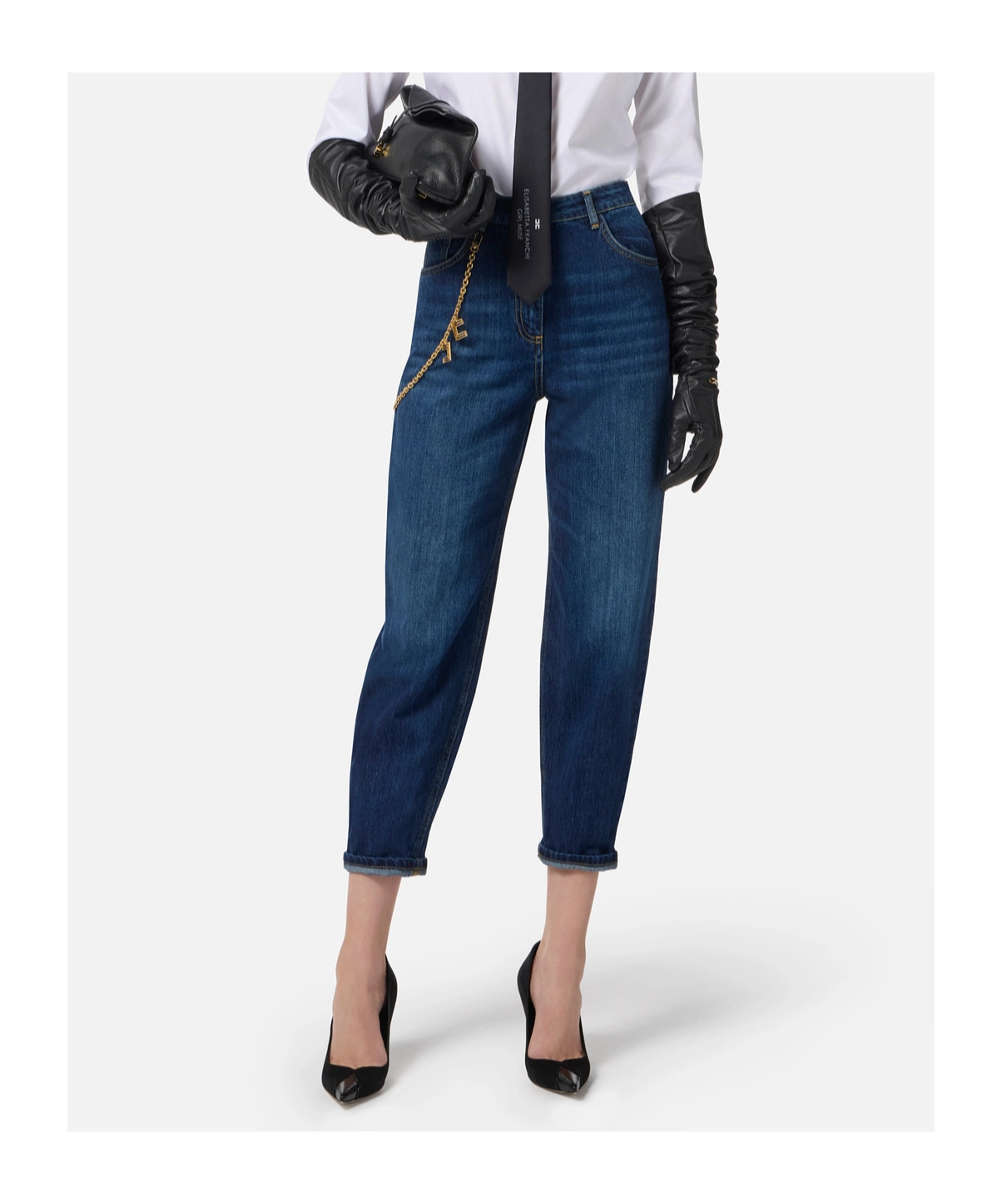 Elisabetta Franchi Jeans Con Catena Gioiello Blu In Blue