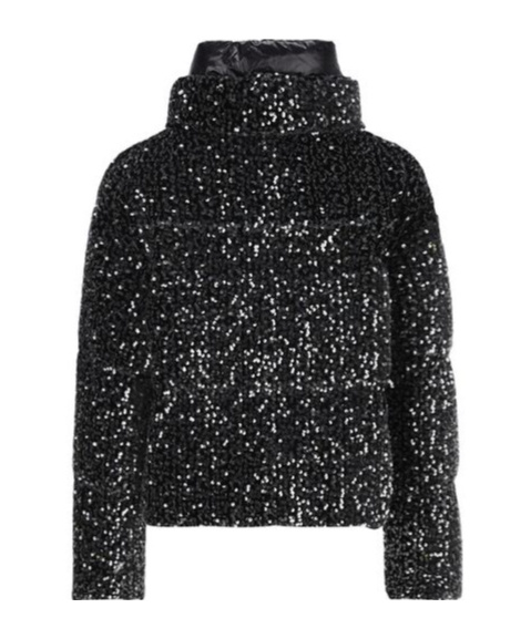 Herno Cape In Sequined Velvet And Nylon In Black