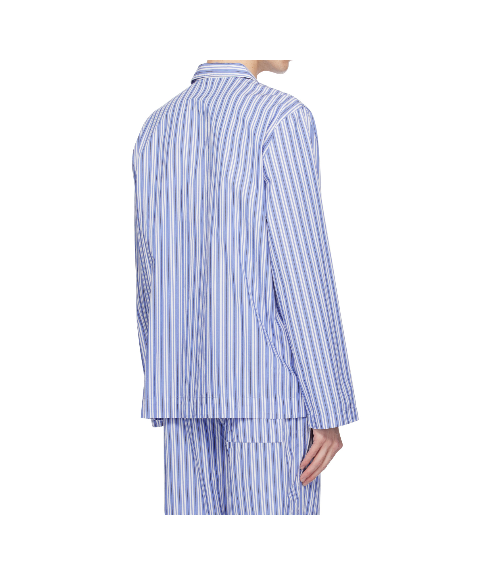 Tekla White & Blue Poplin Long-sleeved Pyjama Shirt In White/blue