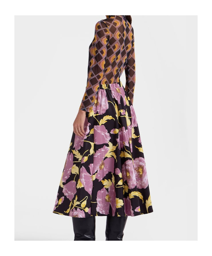 La Doublej Floral Faille Midi Skirt In Pink