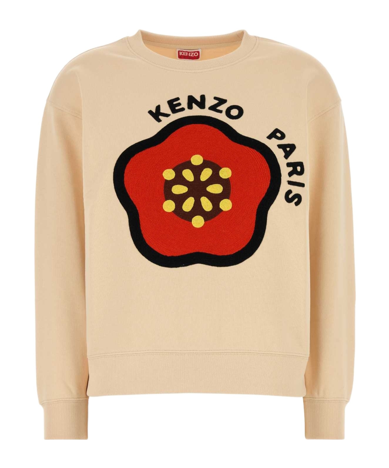 Kenzo Cotton Crew Neck Sweatshirt With Graphic Print In Nude
