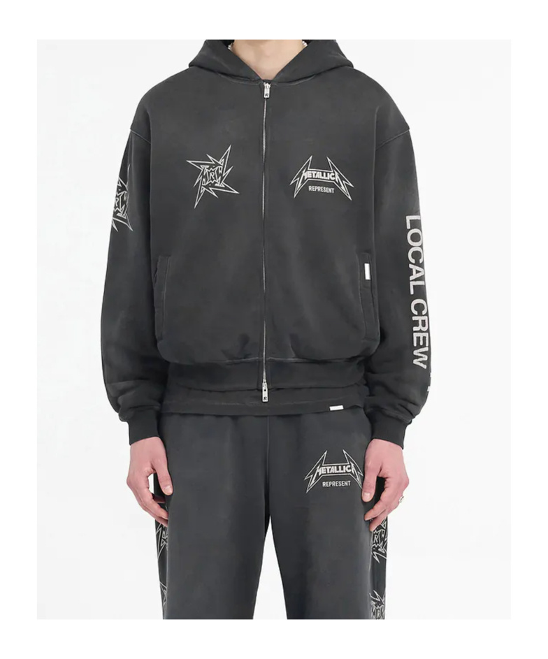 Represent X Metallica Local Crew Zip-up Hooded Sweatshirt In Black
