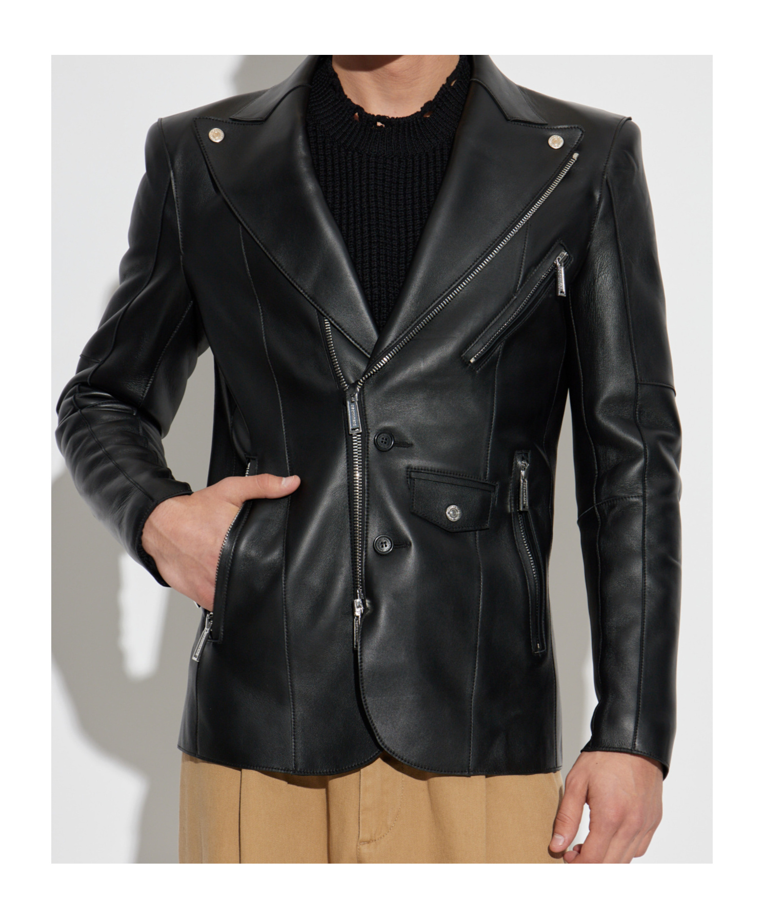 Dsquared2 Single-breasted Leather Blazer In Black