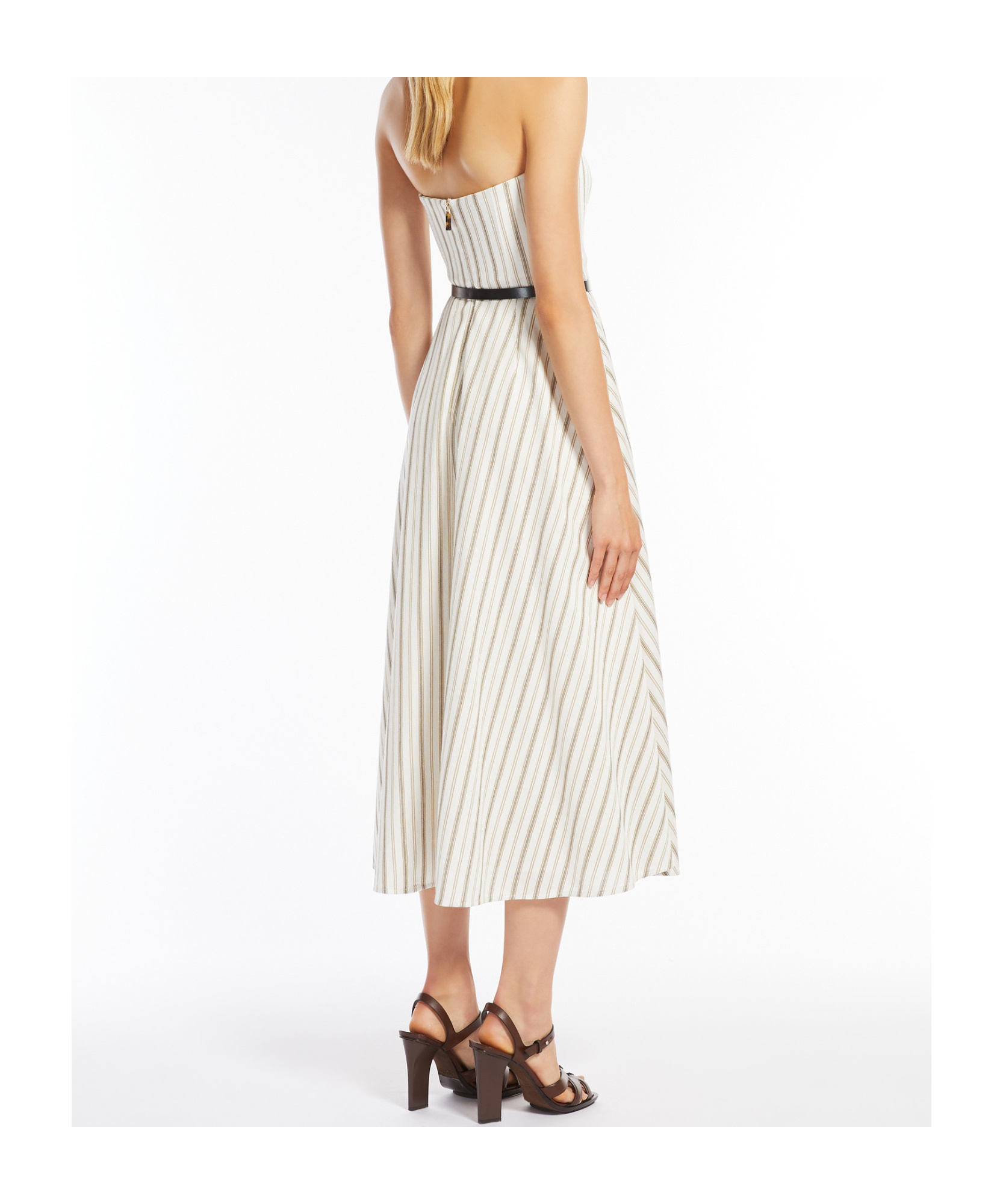 Max Mara Robe Bustier Rayée En Coton Et Lin In White