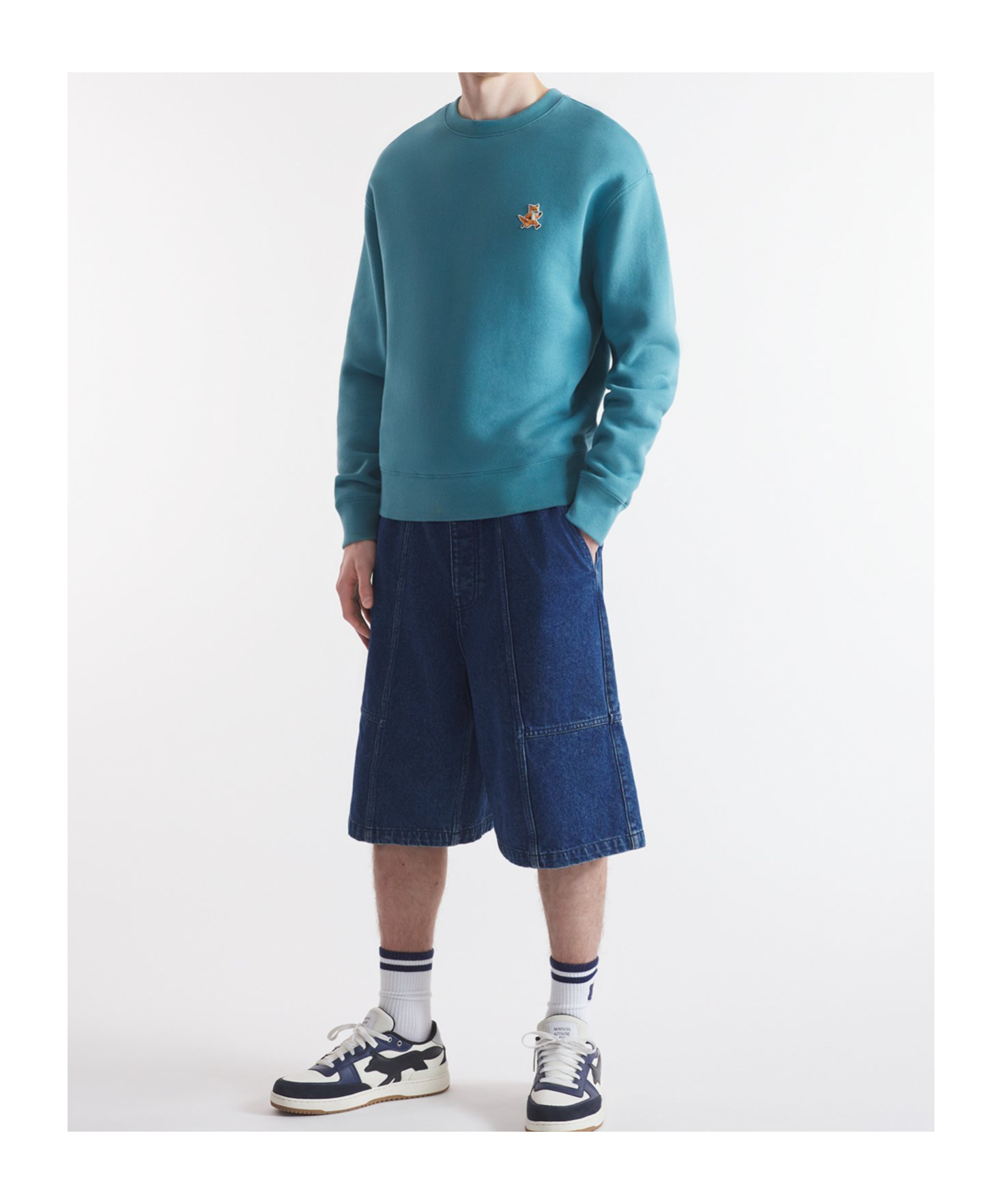 Maison Kitsuné Cotton Sweatshirt With Iconic Embroidered Logo On The Front In Blue