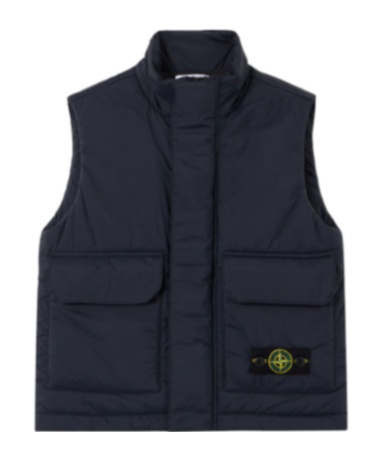 Stone Island Padded Vest With Contrast Panels And Flap Pockets In Blue