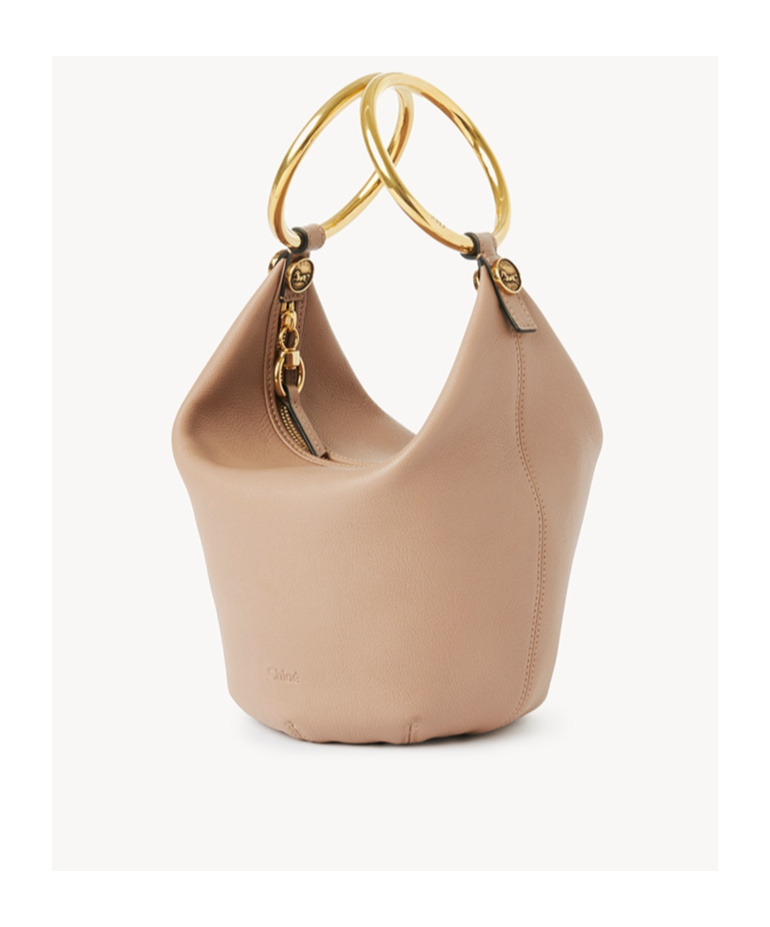 Chloé Small Bracelet Shoulder Bag In Grained Leather In Nude