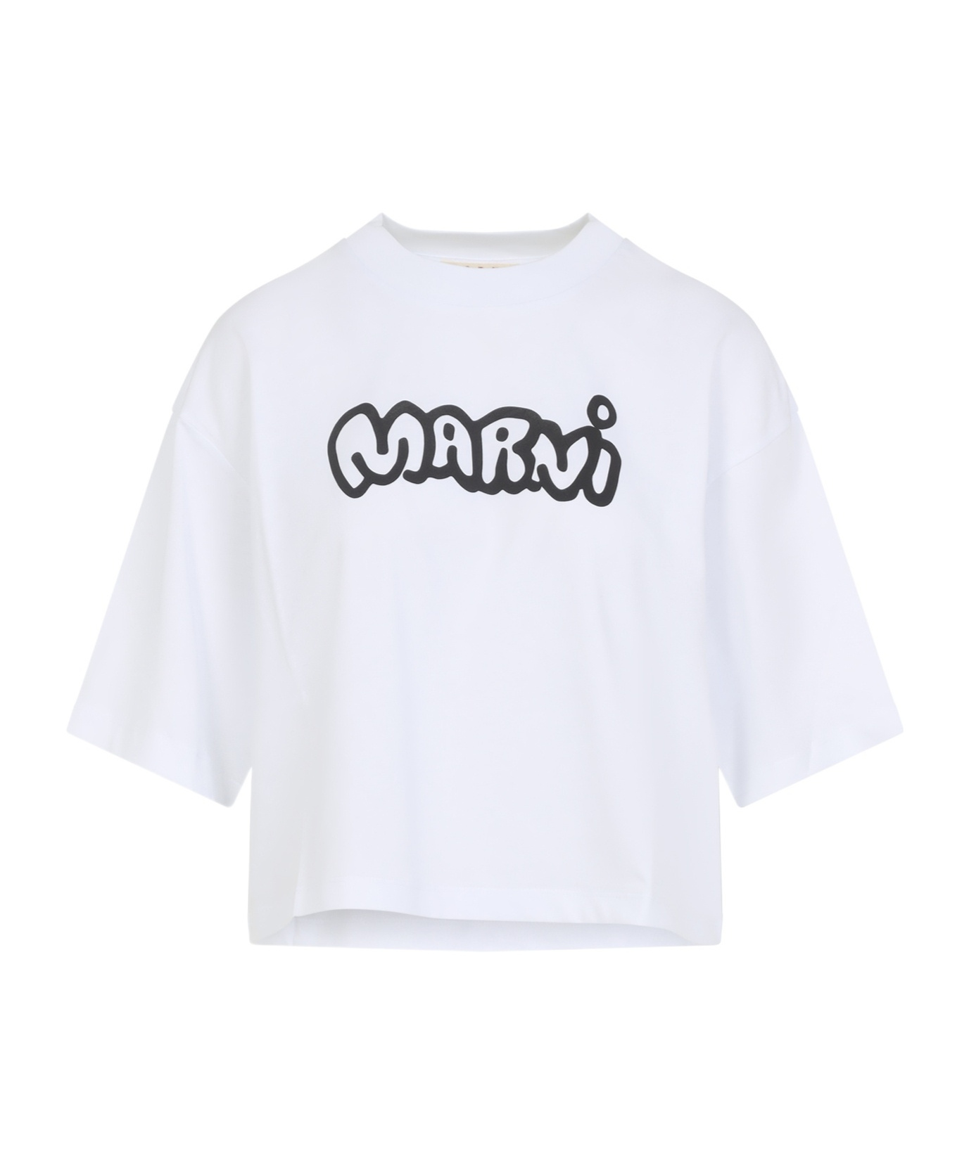 Marni Short Sleeve Boxy Crop Top In White