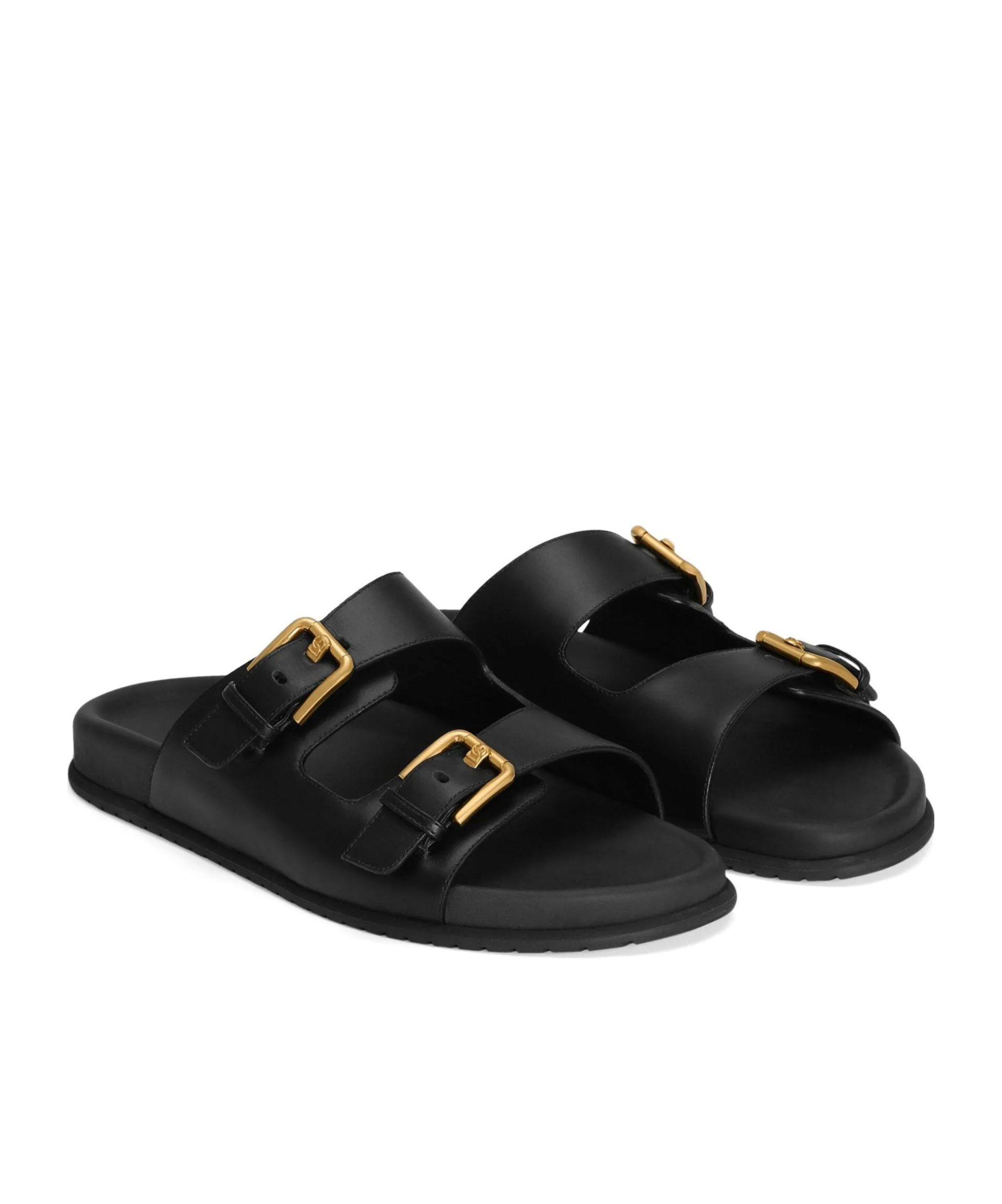 Dolce & Gabbana Leather Slides In Black