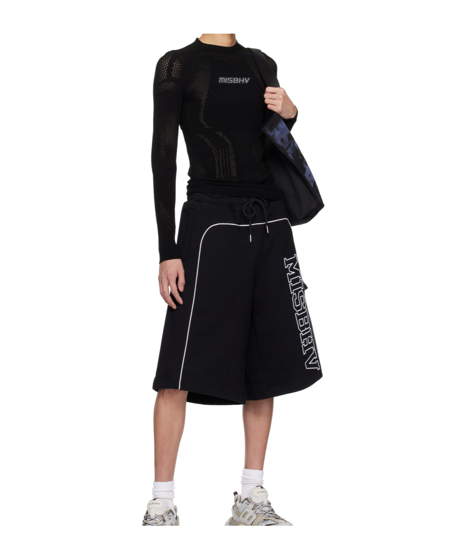 Misbhv Wide-leg French Terry Short In Black