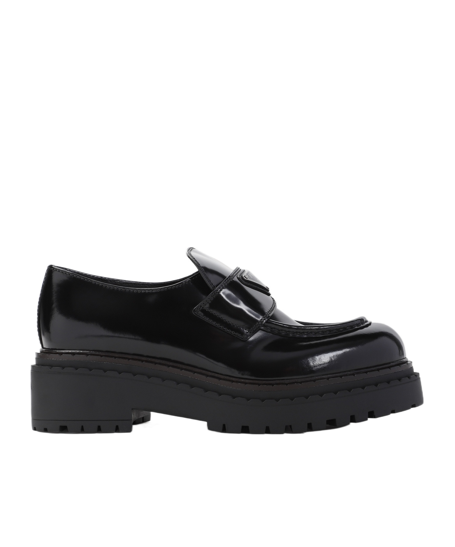 Prada Chocolate Calfskin Platform Loafers In Black