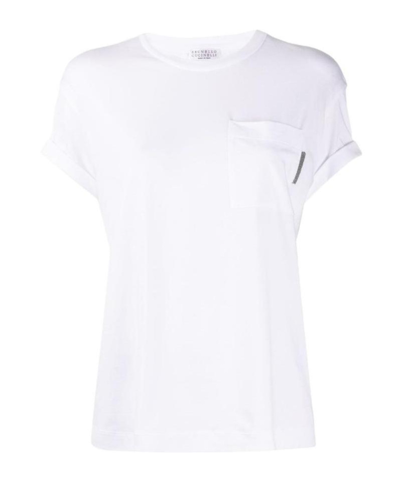 Brunello Cucinelli Bead-embellished Chest-pocket T-shirt In White