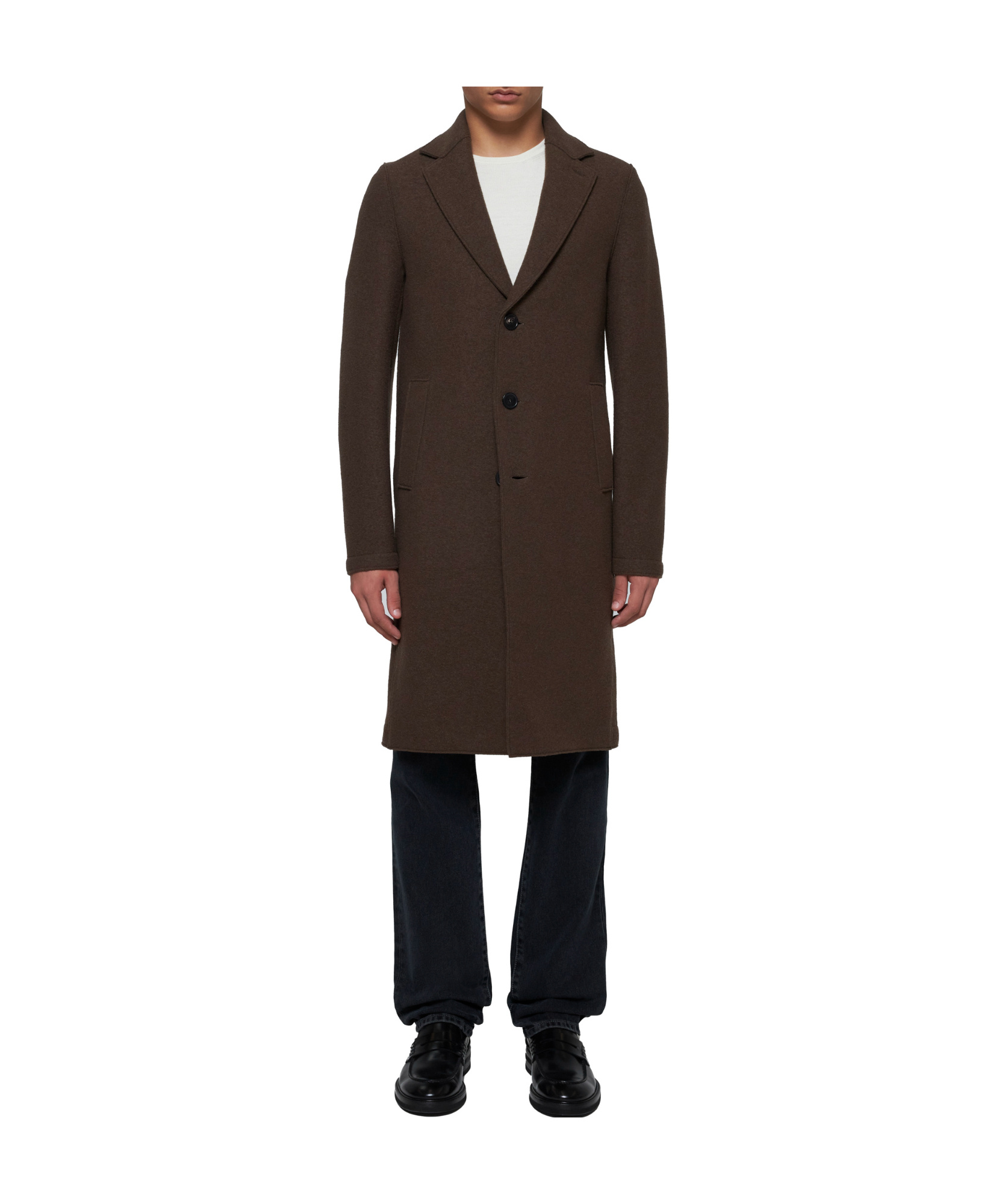 Harris Wharf London Brown Single-breasted Coat In Virgin Wool In Black