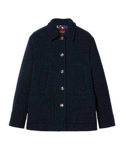 Gucci Checked Wool Coat In Black