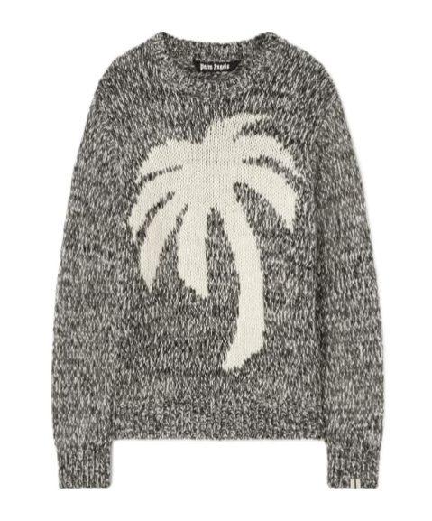 Palm Angels Palm Tree Marled Intarsia Sweater In Gray