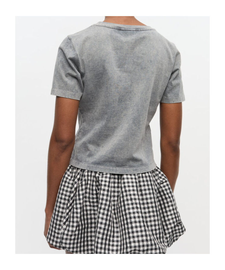 Ganni Cotton T-shirt Featuring Heart Embroidery In Gray