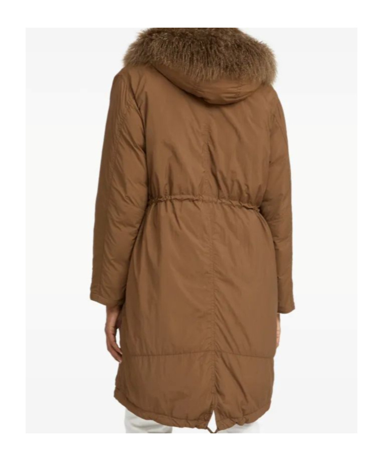 Yves Salomon Lambshearling-trimmed Parka Coat In Animal Print